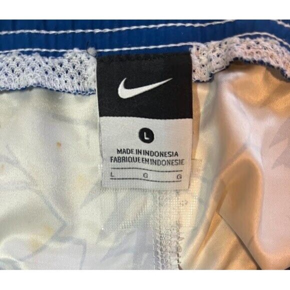 Nike White/Blue Tropical Print Beachcore Men's Swim Trunks Sz L*Missing Tie - Picture 2 of 3
